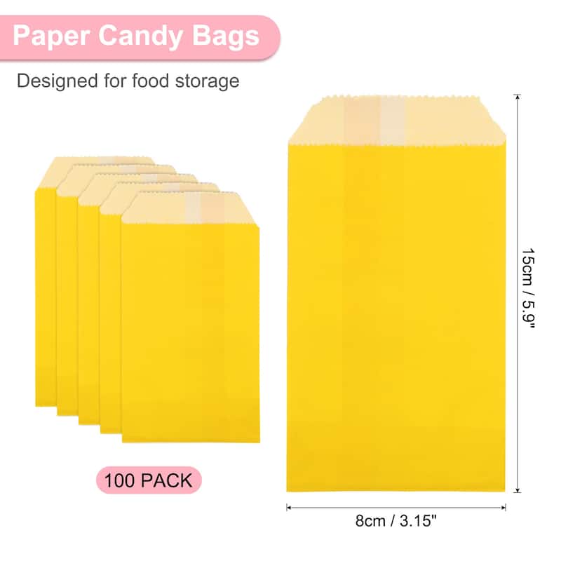 100Pcs Kraft Paper Treat Bags, 6" x 3" Candy Flat Favor Bags - Yellow