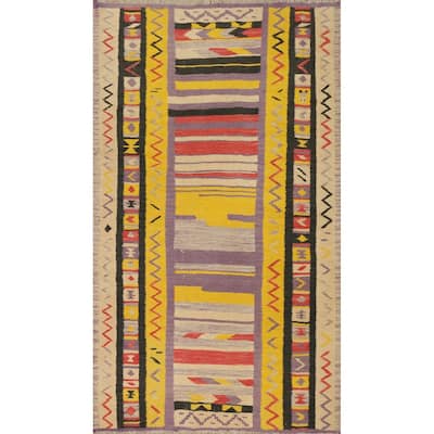 Hand Woven Oriental 100% Wool Carpet Southwestern Tribal Yellow & Gold Kilim Area Rug - 5' 0'' X 3' 3''