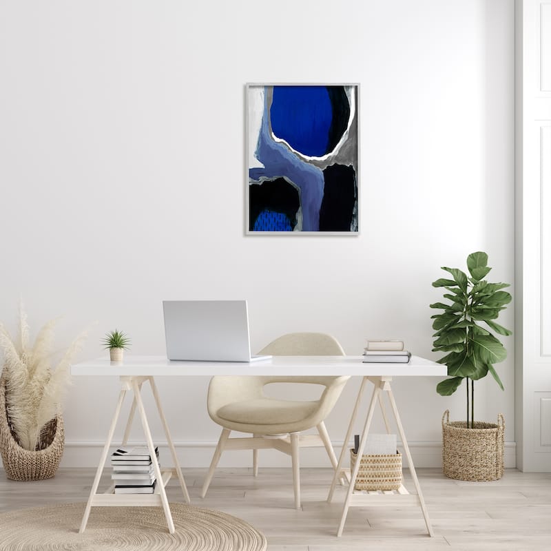 Stupell Abstract Masculine Cobalt Blue Grey Black Design Framed Wall Art