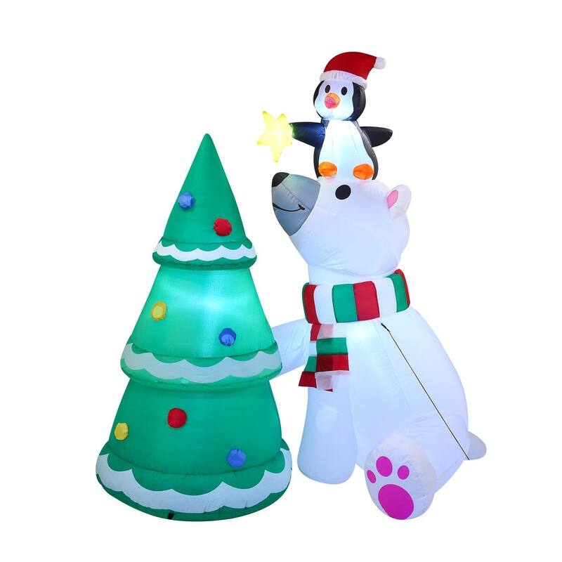 6 ft Christmas Polar Bear Inflatable Decoration, with Penguin & Xmas Tree w/ Built-in LEDs Blow Up Inflatables