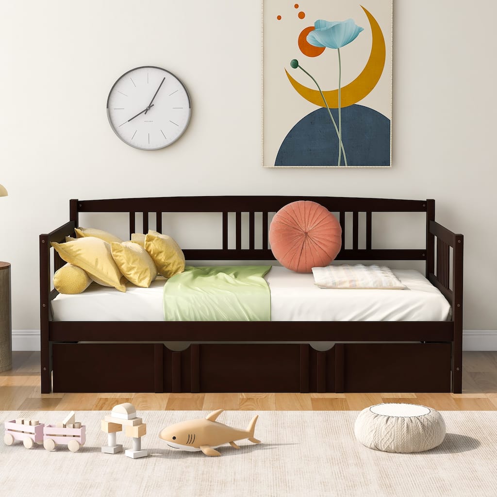 Twin Size Daybed Wood bed with Twin Size Trundle,Espresso