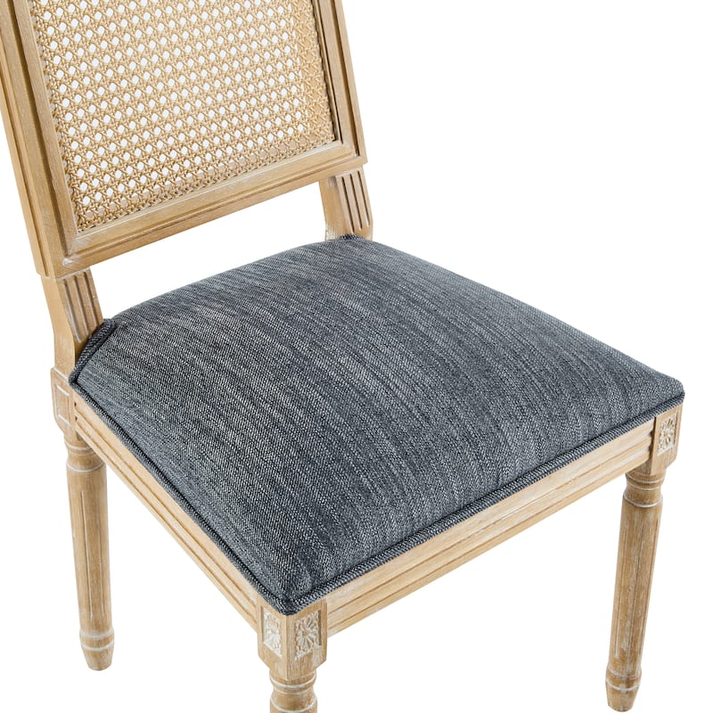[Set of 2] French Country Dining Chairs - Elegant Cane Backrest & Upholstered Seats with Fluted Legs- Solid Rubberwood Frame