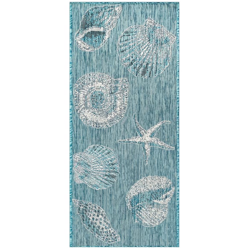 Liora Manne Carmel Shells Casual Indoor/ Outdoor Flat Area Rug - 1'11" x 4'11" - Aqua