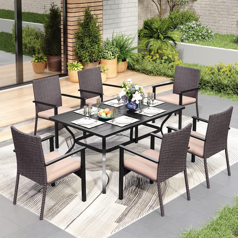 MAISON ARTS 7-piece Outdoor Bistro Dining Set with Rattan Garden Chairs - +Metal Armrest Chair