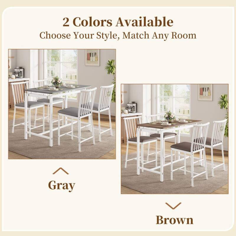 5-Piece Rectangular Dining Table Set with 4 Upholstered Chairs