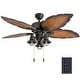 preview thumbnail 2 of 4, Prominence Home Ocean Crest Tropical 52" Aged Bronze LED Ceiling Fan, Lantern Light Mocha Blades, 3 Speed Remote