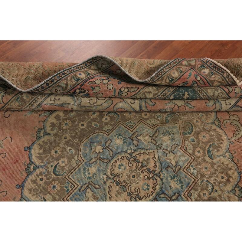 Geometric Tabriz Persian Area Rug Hand-Knotted Traditional Wool Carpet - 9'10"x 12'8"