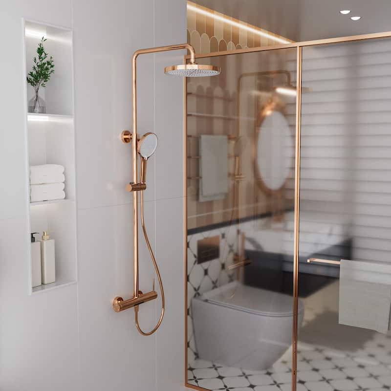Modland Wall Mount 3-Function Shower System with 10" Rainfall, 1.59GPM, Matte Black/Rose Gold/Chrome