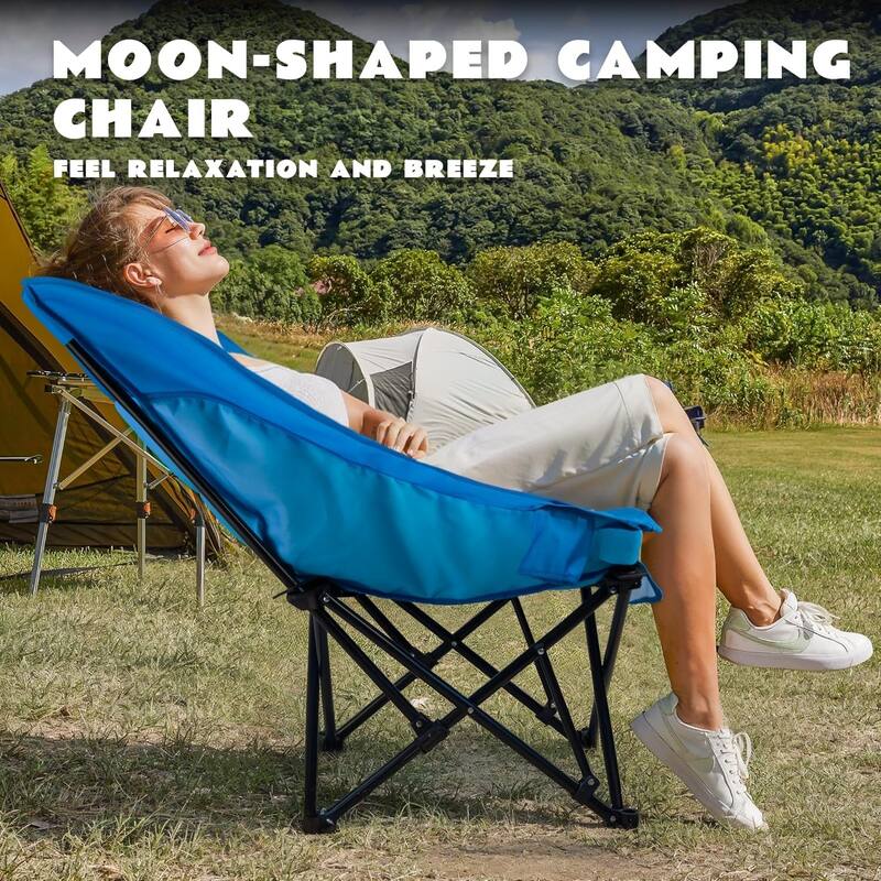BOSSIN 500lbs Heavy Duty Camping Chair - Oversized Folding Outdoor Chair with Cup Holder, Side Pocket & Cooler Bag
