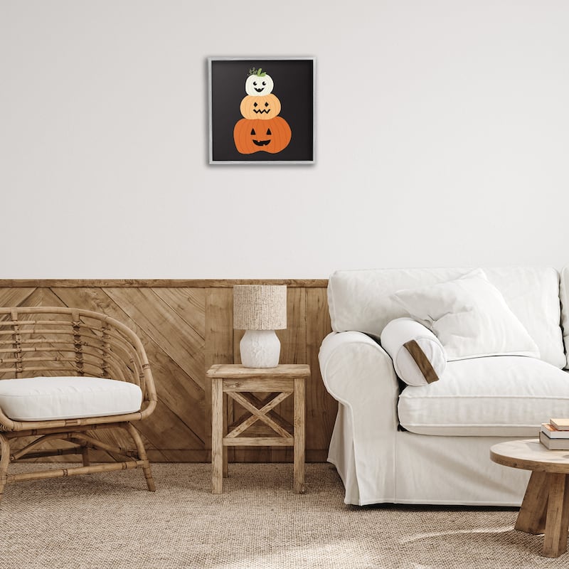 Stupell Happy Jack-o-Lanterns on Black Framed Giclee Art Design By Sazerelli Designs