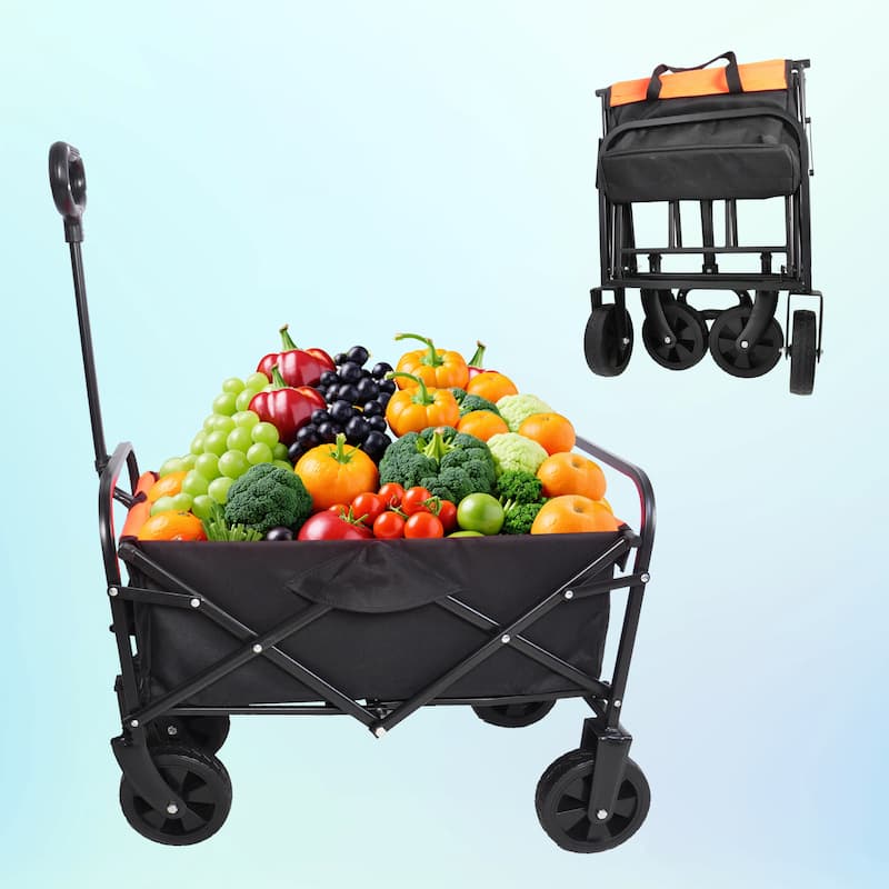 Folding Wagon Garden Shopping Beach Cart - Orange