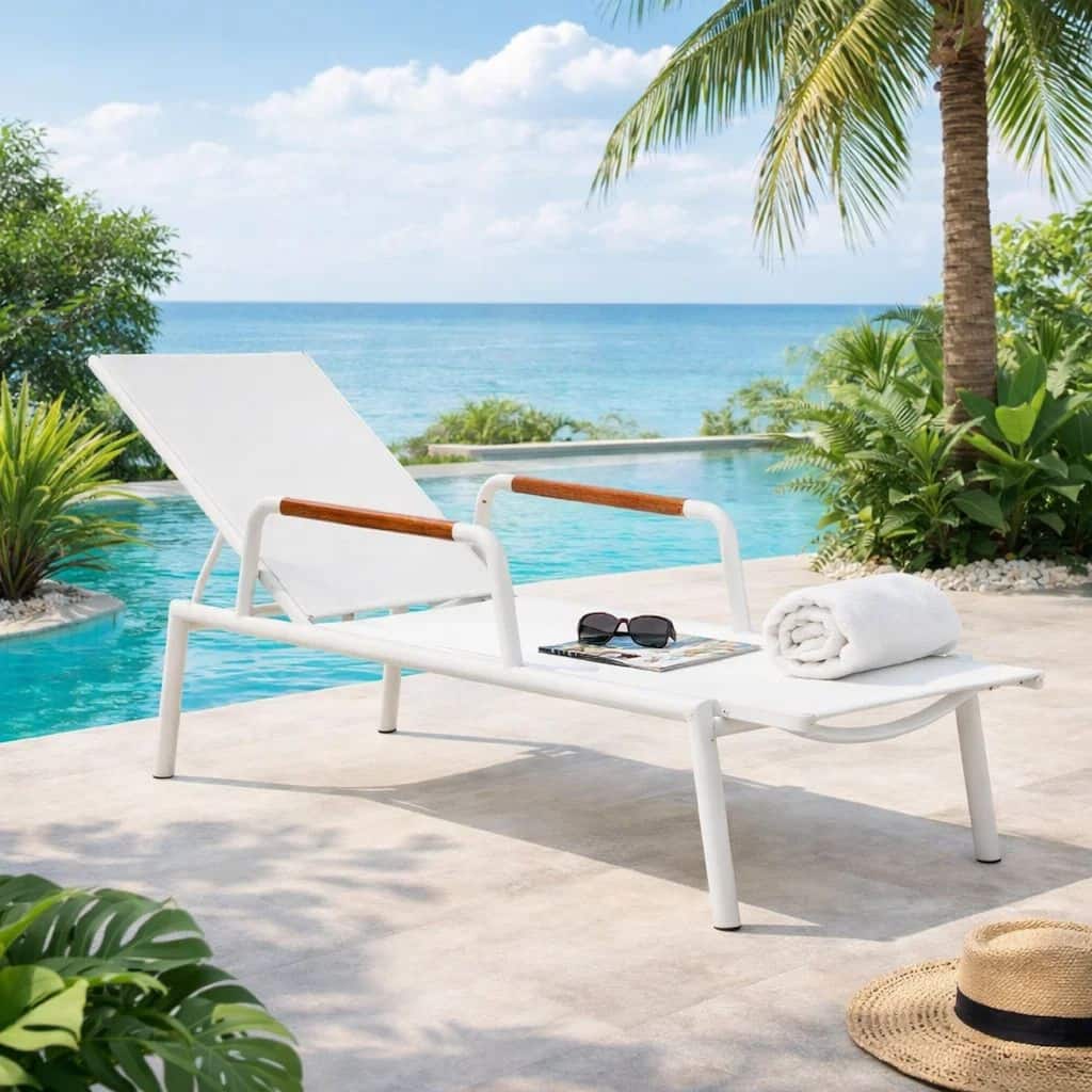 Shia 79 Inch Chaise Lounger, White Aluminum, Adjustable Back, Set of 2