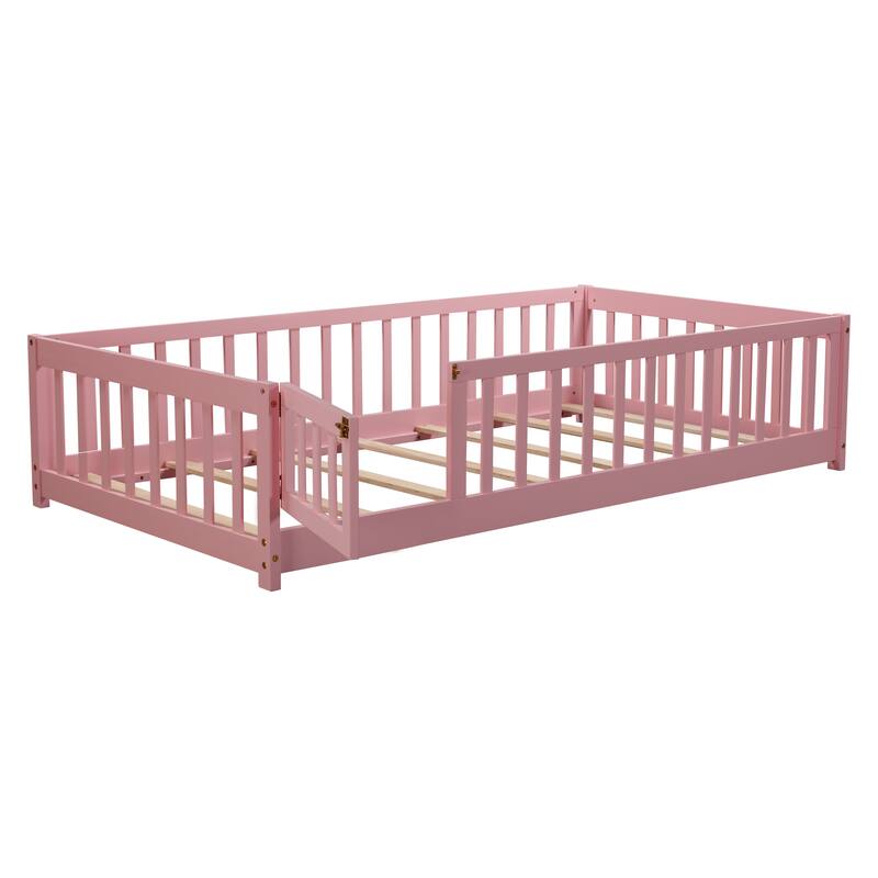 Twin Size Floor Bed with Fence and Door