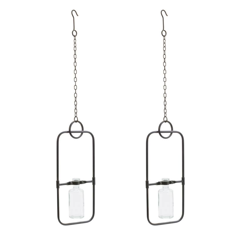 Metal Framed Hanging Glass Bottle Vases - 28" - Set of 2