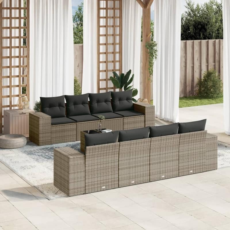 vidaXL Patio Sofa Set with Cushions Outdoor Furniture 9 Piece Poly Rattan - 21.7 x 21.7 x 14.6 - Gray