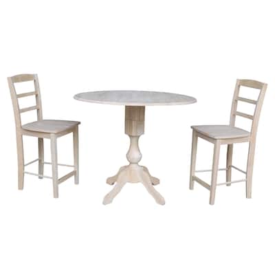 42" Round Top Pedestal Counter Height Table with Two Madrid Stools - Unfinished