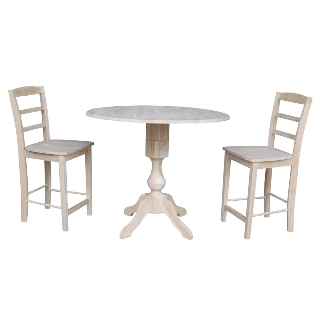 42" Round Top Pedestal Counter Height Table with Two Madrid Stools - Unfinished