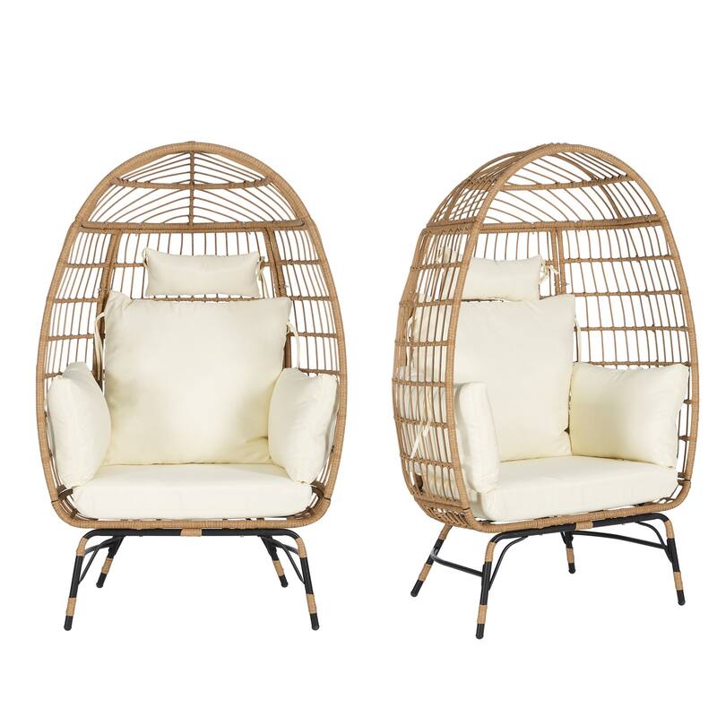 Luxury All-Weather Egg Chair with Ottoman, Oversized Rattan Hanging Chair for Patio, Balcony & Backyard