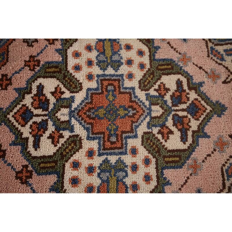Pink Geometric Kazak Oriental Runner Rug Hand-Knotted Wool Carpet - 2'6"x 9'11"