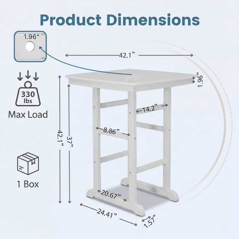 HDPE Poly Lumber Bar Height Patio Table, All-Weather Outdoor High Top Bistro Table, Slatted Top, Easy Assembly