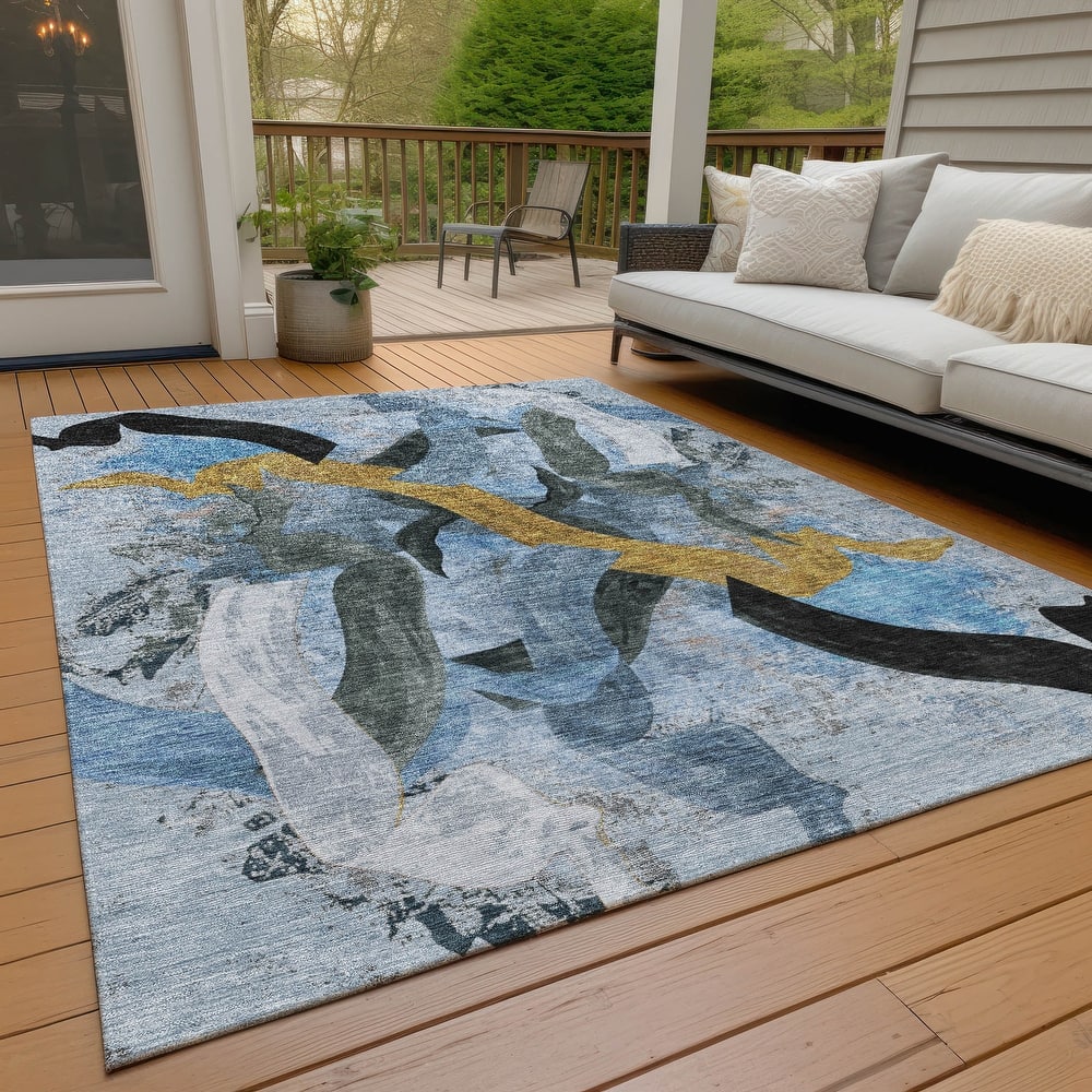 Machine Washable Indoor/Outdoor Contemporary Brushstrokes Chantille Rug