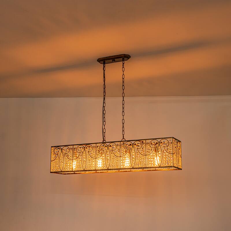 Vintage Glam 4-Light Linear Crystal Pendant Light for Kitchen Island Dining Room