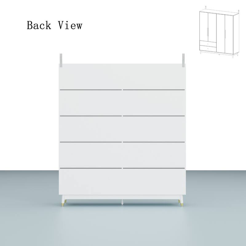 Wooden 2 Drawers 4 Doors Wardrobe Armoire With Mirror (Gray/Black)