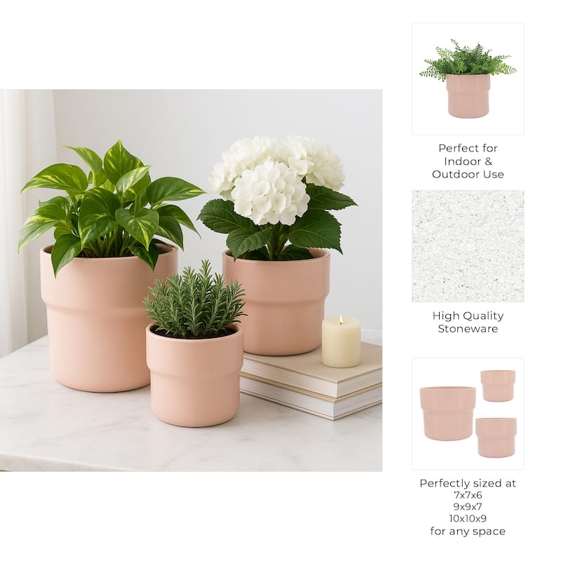Ceramic Round Speckled Planters Set of 3 - Pink, 7/9/10 in.