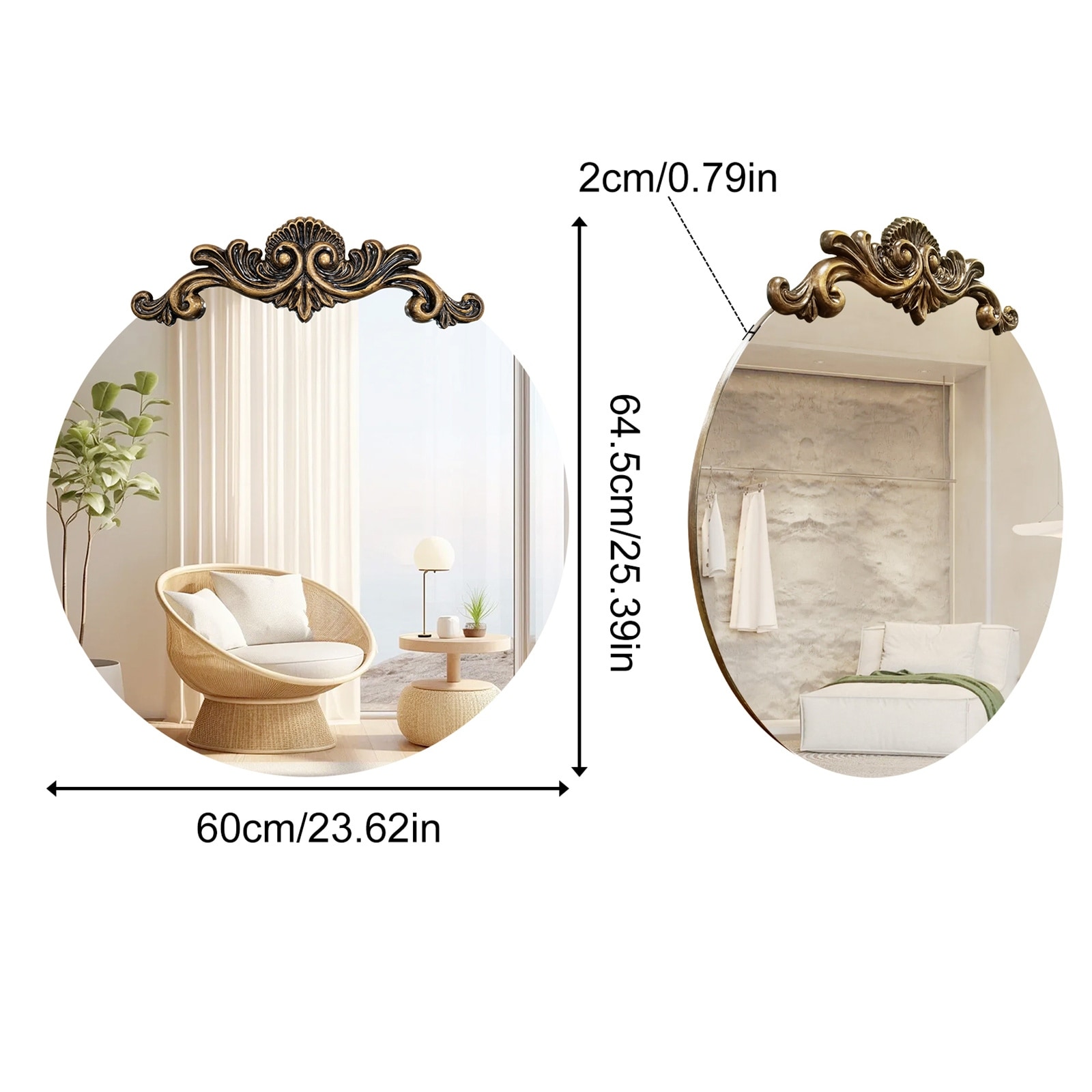 vintage ミラー Round Frameless Vintage Baroque Mirror Circular Ornate Wall Glass
