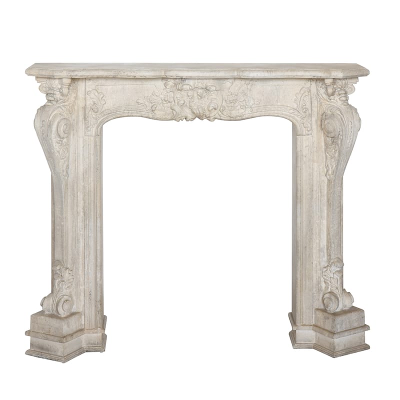 Ornate Decorative Fireplace Mantel, Distressed Black - Cream