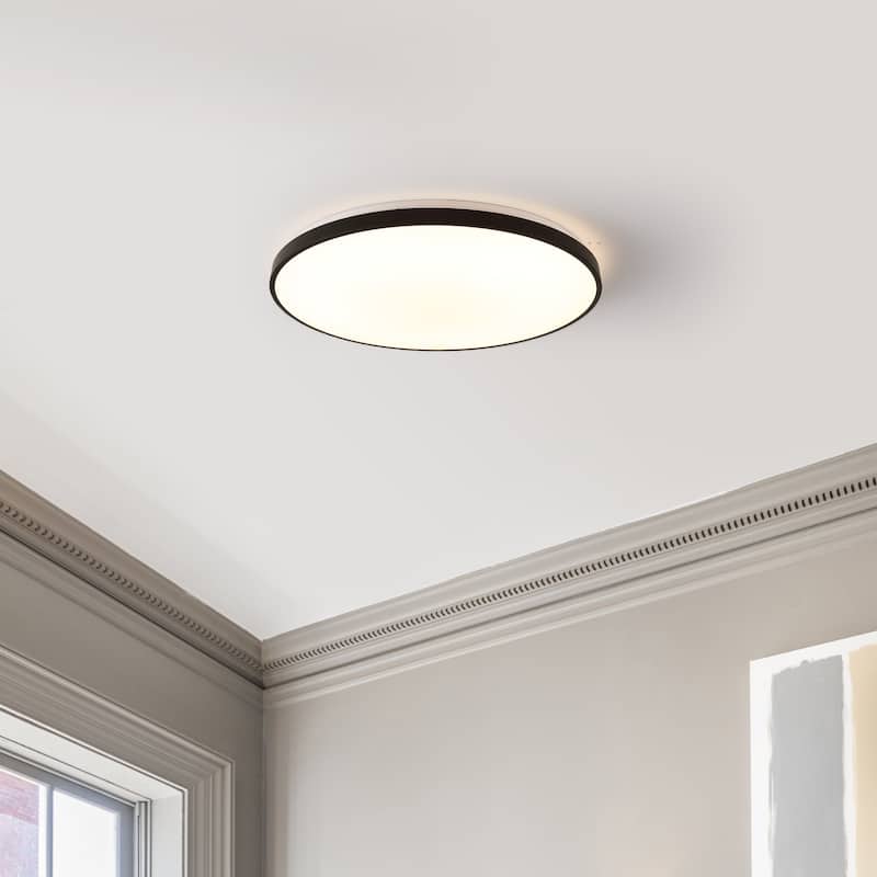 Marelle 21.25" 1-Light Modern Minimalist Iron Circle Integrated LED Flush Mount by JONATHAN Y