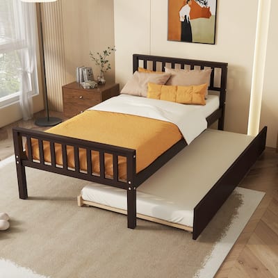 Twin Pine Platform Bed with Trundle, Headboard & Footboard
