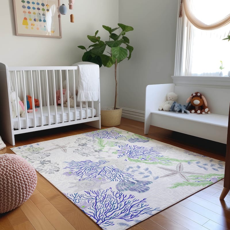 Premium Washable Super Soft Coral Starfish Coastal Mayfield Rug - Blue - 5' x 7' 6" - Rectangle