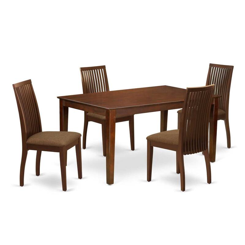 5-Piece Mahogany Finish Solid Wood Top - Rectangular Dining Room Set - Seats 4