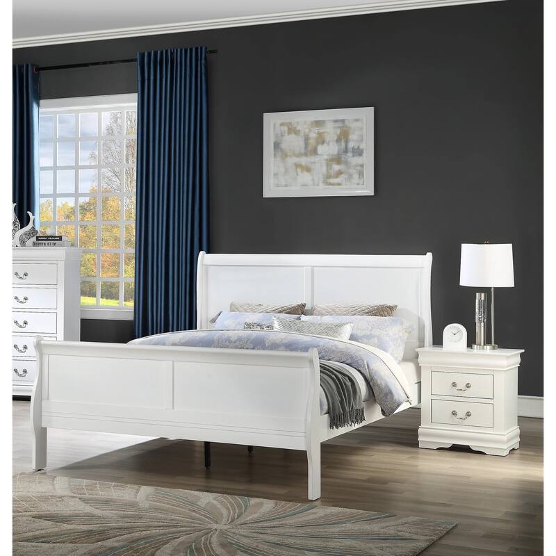 Queen Size Solid Wood Sleigh Bed with Louis Philippe Style and Bracket Feet