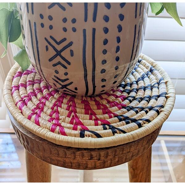 Woven Pink Raffia Trivets Set of 3 Bed Bath & Beyond 40190717