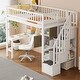 preview thumbnail 1 of 20, Wood Twin Size Loft Bed with Built-in Desk, LED, Storage Shelves, Cabinets and Staircase White