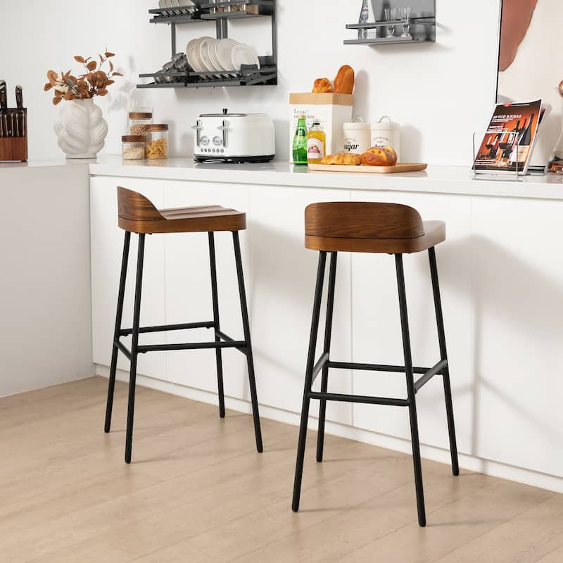 Industrial Bar Stools with Low Back and Footrests - 16.5" x 14" x 32.5" (L x W x H)