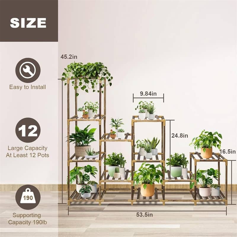 3-Tier Outdoor Wood Plant Stand for Multiple Plants
