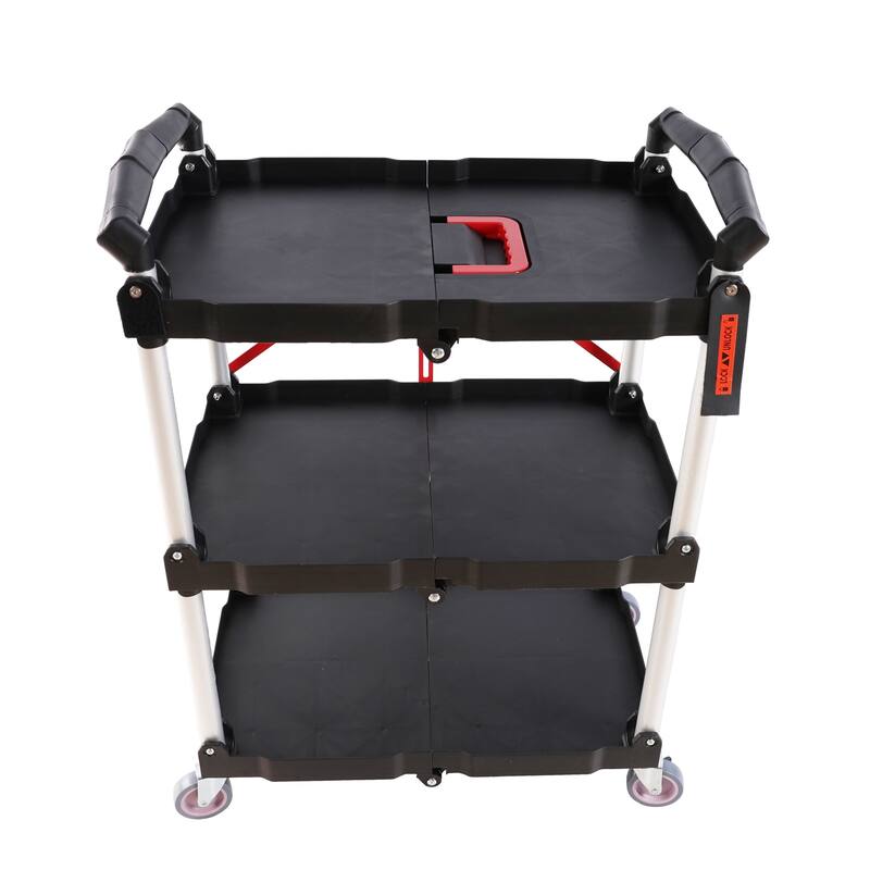 Folding Service Car With Wheels, Three-layer Practical Trolley, Folding Storage Cart, No Assembly Required
