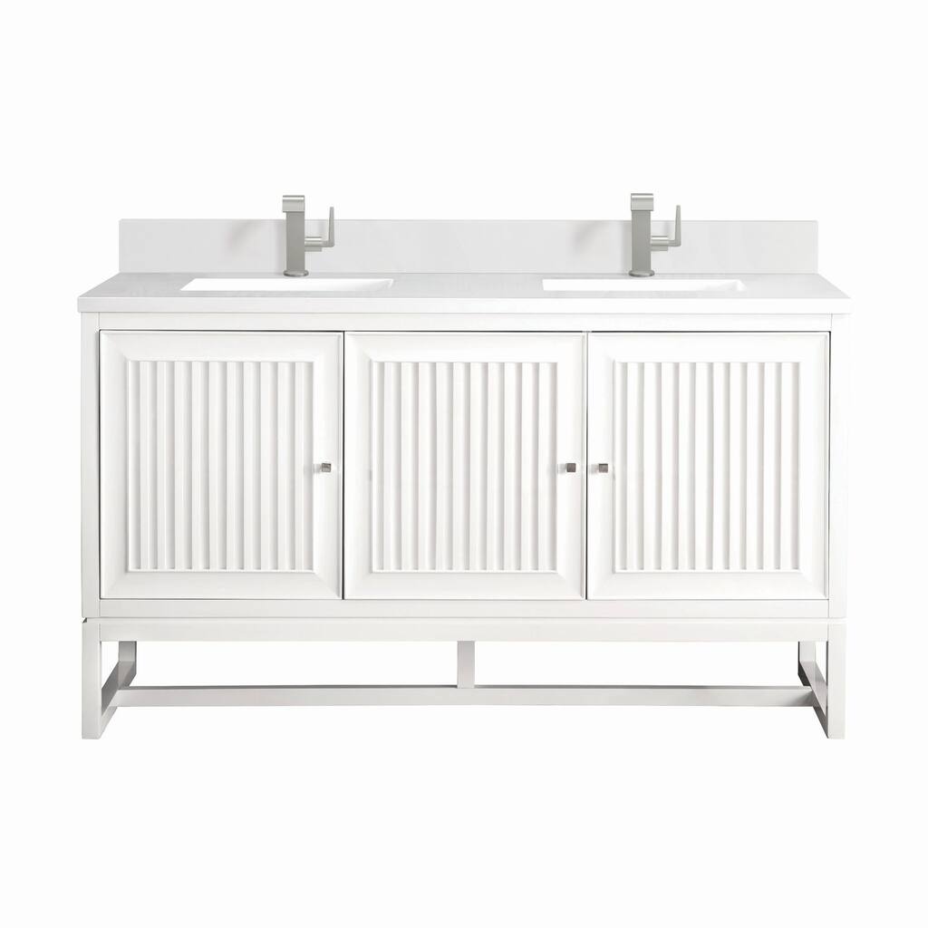 James Martin Vanities E645-V60D-1WZ Athens 60" Double Basin Poplar