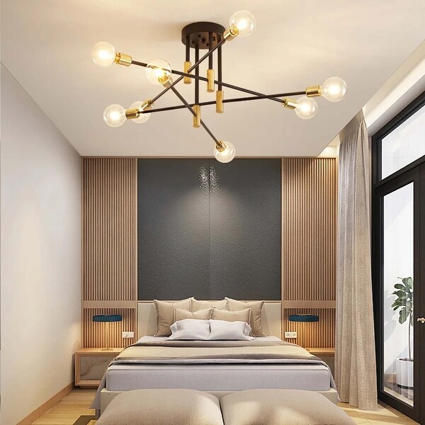 6/8-Light Mid-Century Modern Industrial Sputnik Semi-Flush Mount