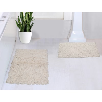 Bell Flower Collection 100% Cotton Bath Carpet Non-Slip 2 Piece Bath Carpet set, Bathroom Rug- 17"x24", Bath Rug- 21"x34"