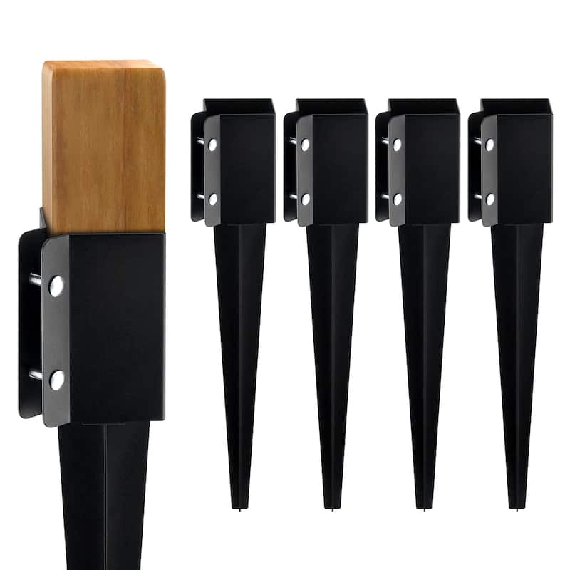 Fence Post Anchor Ground Spike, Outer Diameter (Inner Diameter 3.5 x3.5 Inches), Metal Black Powder Coated Post Stake Ground - 24 x 4 x 4 Inches - 4 Pack