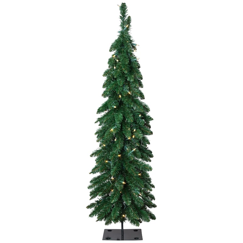 Pre-Lit Pencil Alpine Artificial Christmas Tree - 4' - Clear Lights - 4 Foot