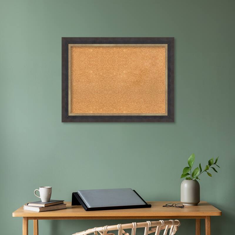 Hammered Charcoal Tan Wood Framed Natural Corkboard Bulletin Board