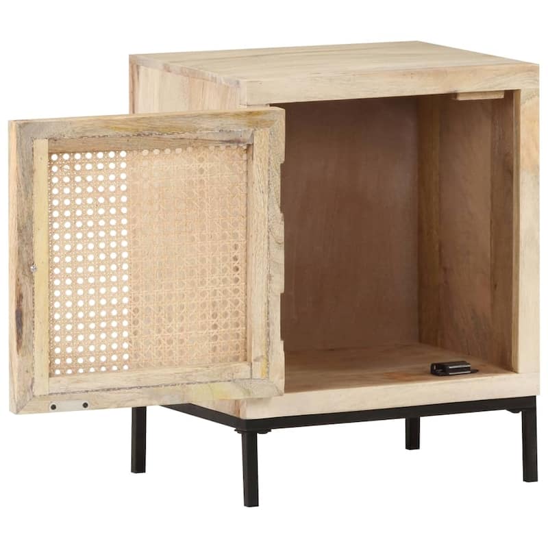 vidaXL Bedside Cabinet 15.7"x11.8"x19.7" Solid Mango Wood Natural Cane
