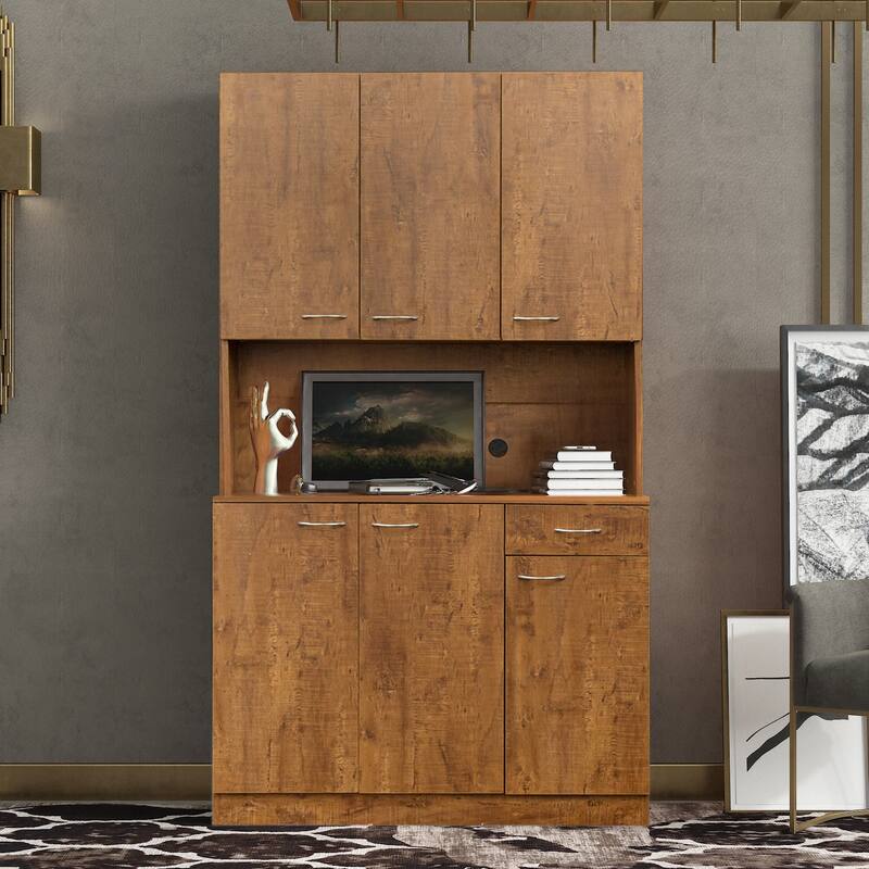 Classic 6 Door Design with Wooden Wardrobe with Drawers and Open Storage Space. for Bedroom Storage Cabinet Wardrobe