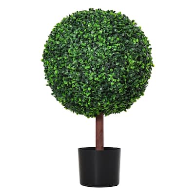 Artificial Boxwood Tree 23.5 Inch Green Faux Plant Indoor Outdoor Decorative with Cement Pot Low-Maintenance - 15" x 23.5" H