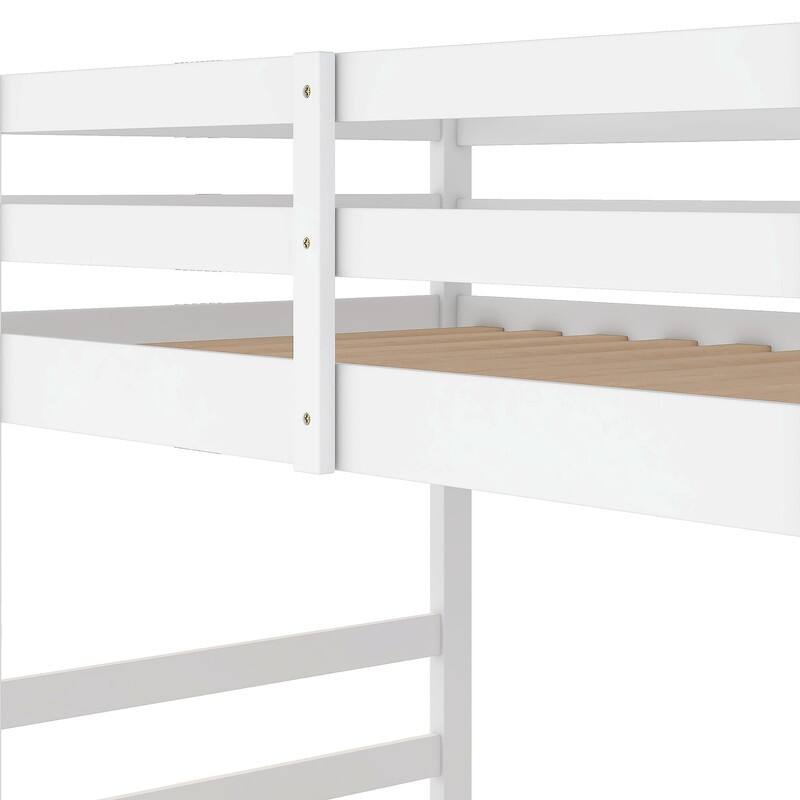 Solid Wood Kids Furniture Twin Over Twin Bunk Bed Kids Bed with Ladder and FullLength Guardrail